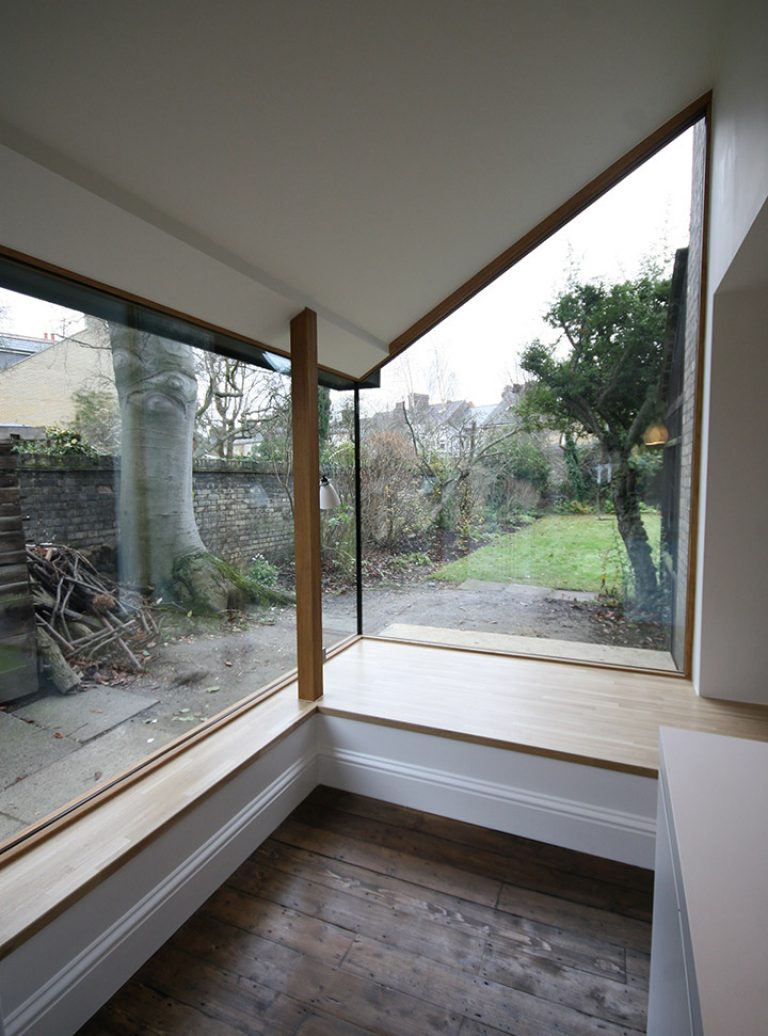 Frameless Glazing | Glass Box Extension | Window Seat | Bulthaup Cambridge | Architect | Building Contractor | Design and Build | Construction | Interior Design | Building | Refurbishment | Cambridge | London | Suffolk | Essex | Saffron Walden | Hertfordshire | The Daniels Group